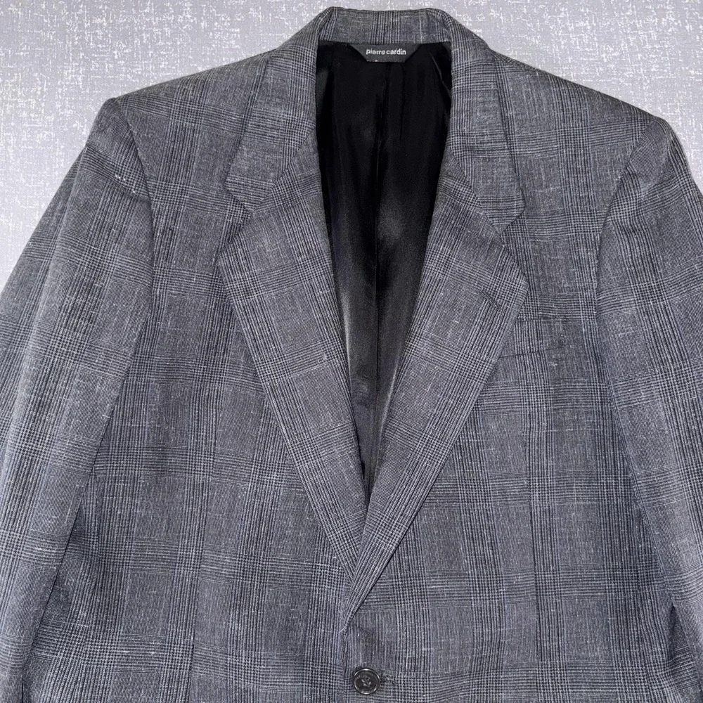 Pierre Cardin Blazer Mens 44 Gray Check Plaid Two Button Sport‎ Coat Jacket